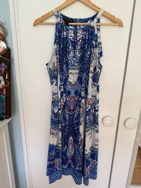 INC International Concepts Blue & White Paisley Halter Dress 1X LNC